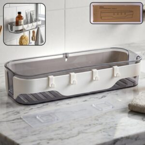 Stylish Bathroom Wall Shelf – 1 Pc, Multi-Purpose Storage Organizer with Hooks