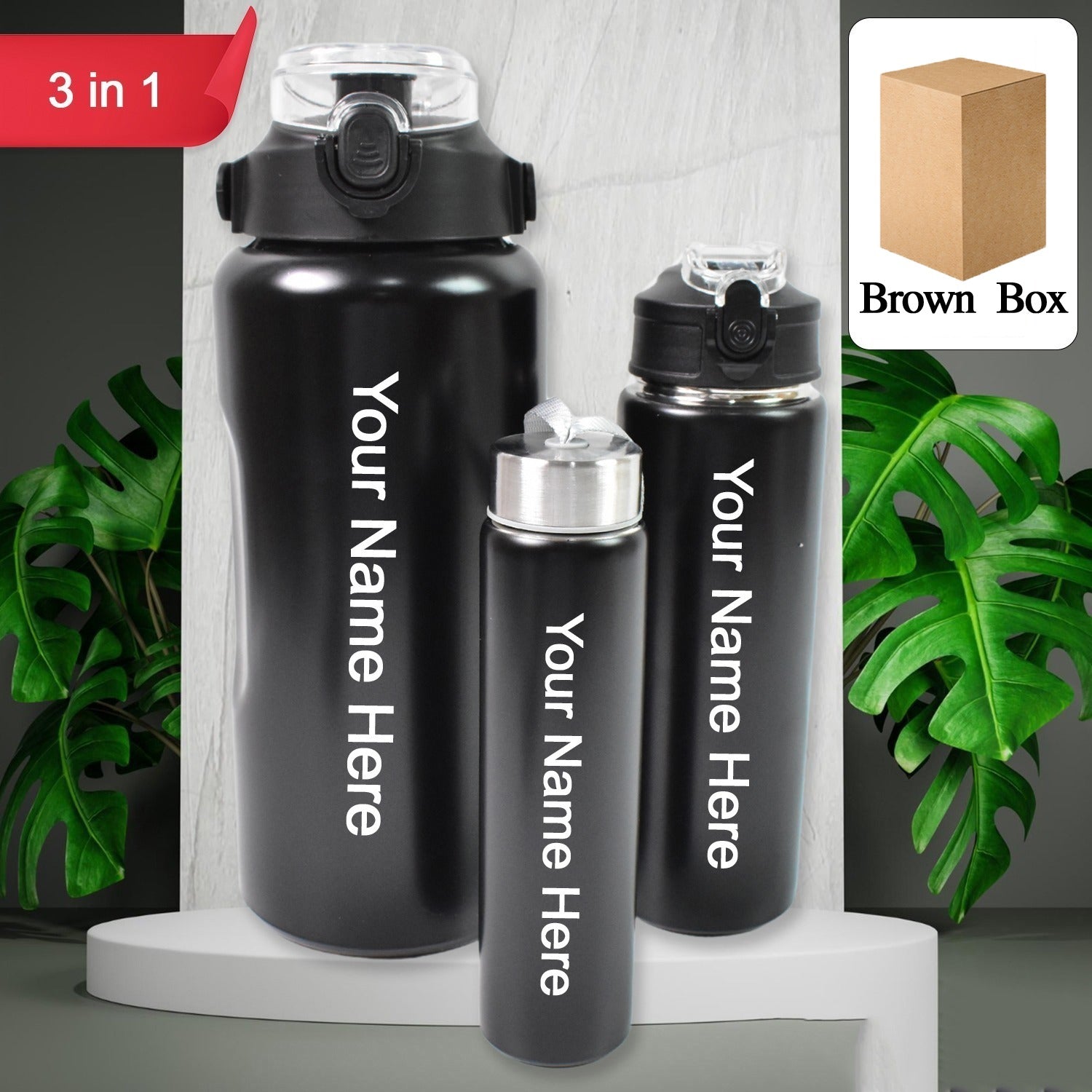 Customized 3 in 1 Stainless Steel Insulated Water Bottle 3 Pcs Different Size