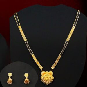 Elegant Golden Mangal Sutra with Matching Earrings