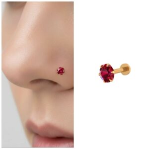 Gold plated Ruby AD Nosepin Stud Flat Back Labret