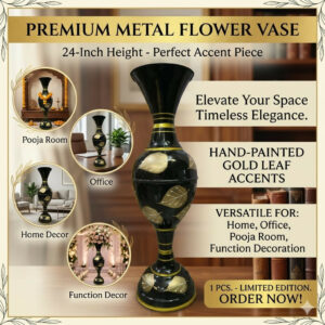 24 Inch Premium Metal Floor Flower Vase with Gold Leaf Design for Home Decor (1 Pc)