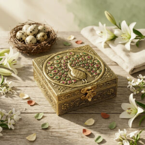 Handcrafted Embossed Peacock Design Metal Jewelry Storage Box Decorative Organizer