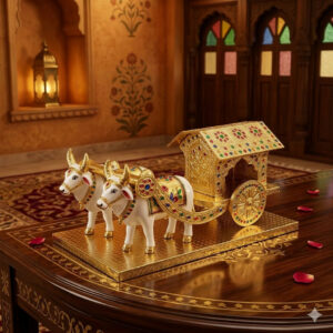 Royal Meenakari Bullock Cart Showpiece with Wooden Base for Home Decor and Gifting