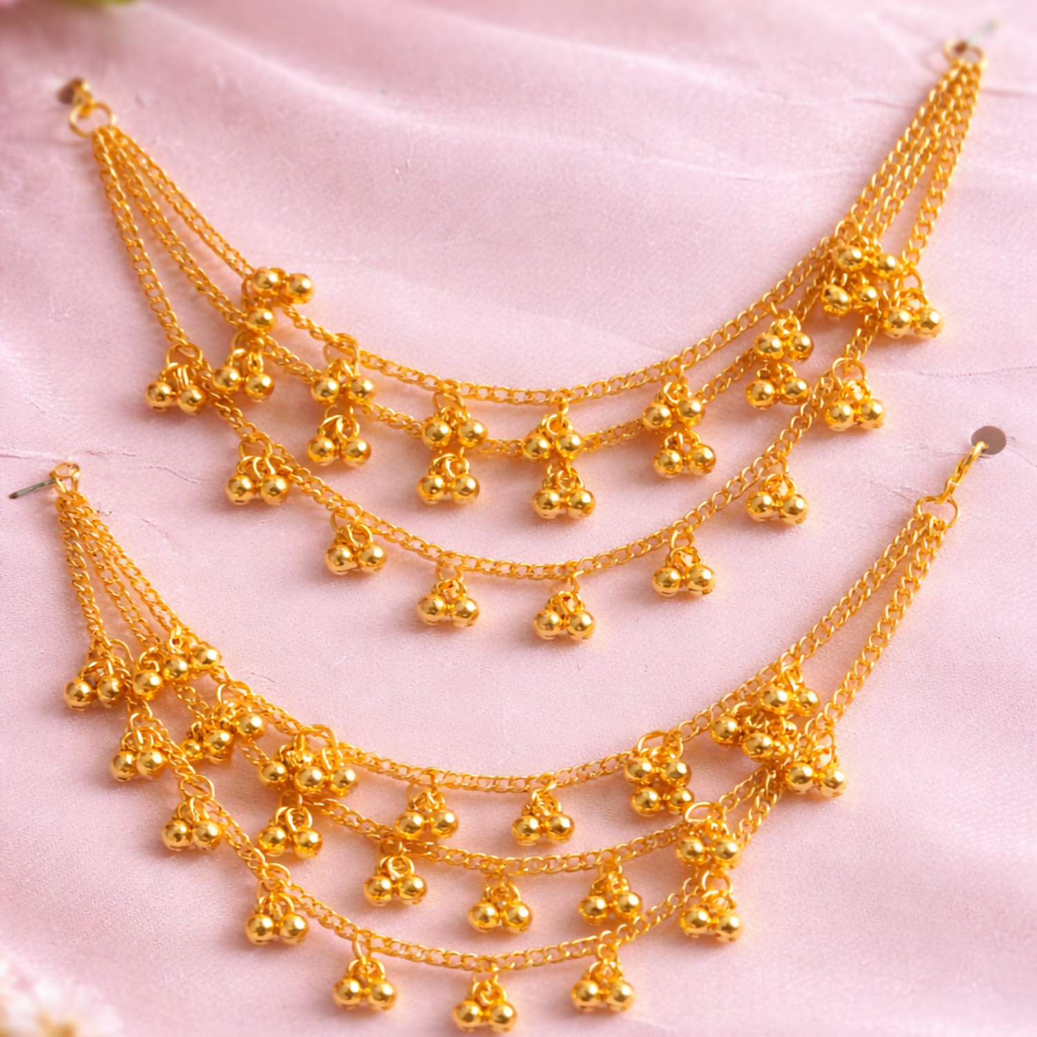 Traditional Gold-Tone Layered Anklet Set Festive Wear Dangling Charm Anklet Pair