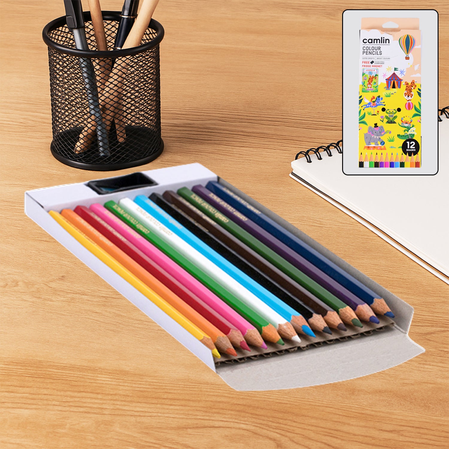 Camlin Colour Pencils – Set of 12 Vibrant Shades with Free Sharpener