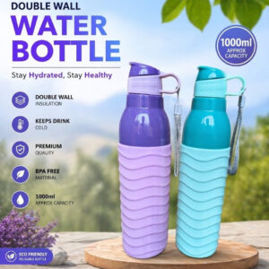 Double Wall Insulated Water Bottle with Grip Leak-Proof Thermos Flask for Gym Office & Travel (1000ml) (Any One Bottle)