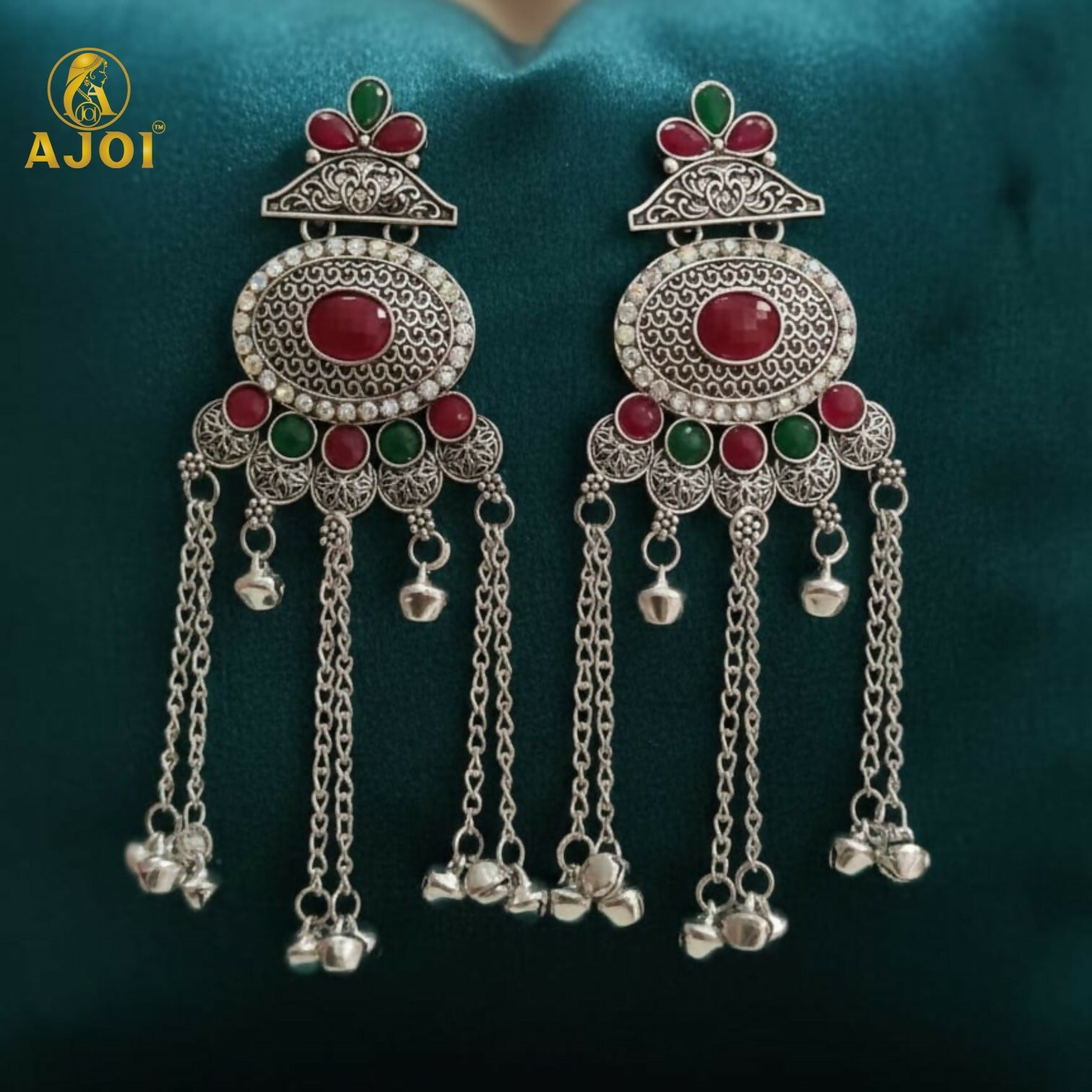 Kashmiri Style Oxidised Silver Long Earrings For Women And Girls