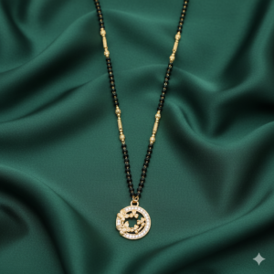 Gold-Plated AD Floral Circle Mangal sutra with Black Beads For women