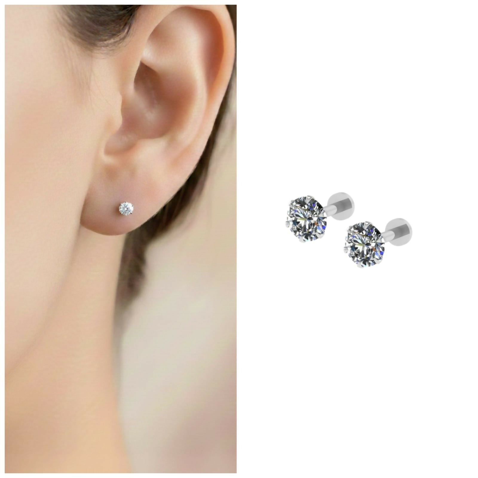 Silver Plated Flat Back AD Stud Earrings for women and girls Combo Pack of 2