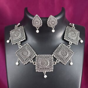 Brass Choker Necklace With Earrings (2Pc)
