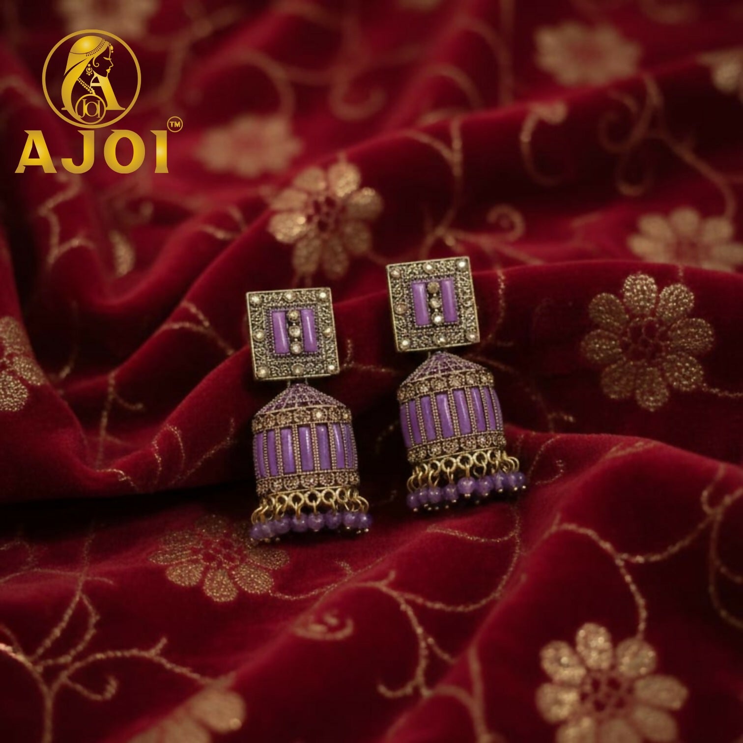 Royal Lavender Purple Designer Earrings with Elegant Drop and Beaded Accents