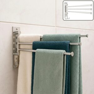 Premium Stainless Steel Rotatable Wall Mounted Towel Holder Rack with Hook (3 Road/15 Inch)