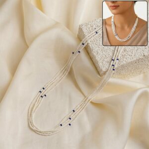Elegant Multi-Layer Pearl Beaded Mala Necklace with Blue Accent Detailing