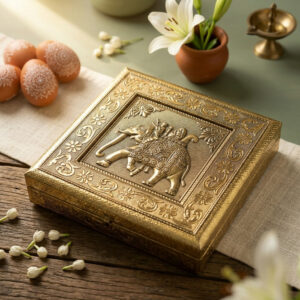 Handcrafted Golden Embossed Elephant Ambari Metal Jewelry Box