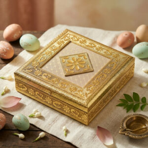 Handcrafted Golden Embossed Floral Design Metal Box