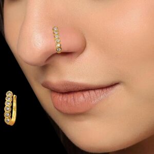 Gold Plated 6-Stone Line Clip-On Nose Pin | Non-Pierced AD Nath