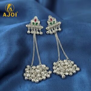 Premium Oxidised Silver Ghungroo Chain Earrings with Traditional Statement Design