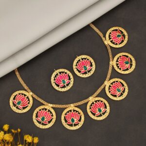 Bold Gold-Tone Green-Pink Crystal & Pearl Choker Set