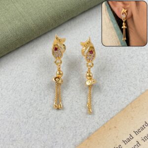 Modern Heritage Gold Casting Floral Teardrop Chain Drop Earrings for Women (1 Pair)