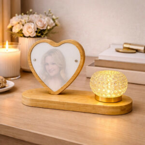 Heart Shape Wooden Photo Frame Lamp with LED Crystal Light