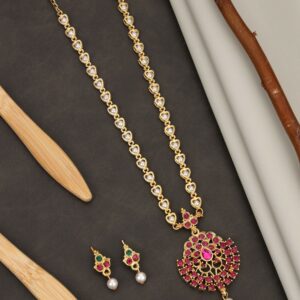 Romantic Gold Ruby Red Crystal Heart Choker Set