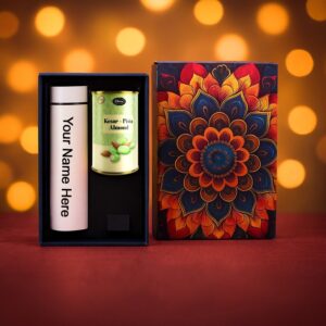 Personalized Temperature Water Bottle with Effete Kesar Pista Almonds 2 Pc Set Mix