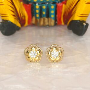 Gold-Plated Layered Flower Stud Earrings with AD for women & girls