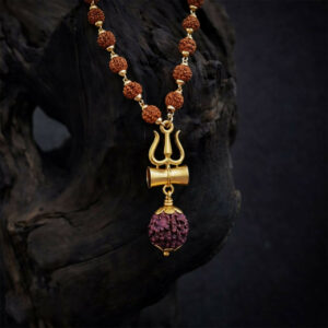 Natural 0riginal Rudraksha Bead Necklace with Trishul Pendant Spiritual Mala for Men