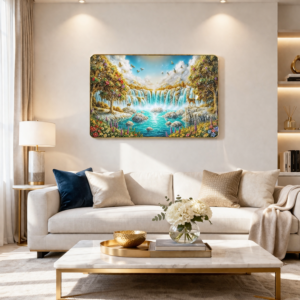Premium 3D Waterfall Wall Décor with Golden Frame