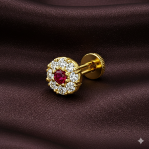Ruby & AD Floral Gold plated Flat Back Nose Pin stud for women and girls