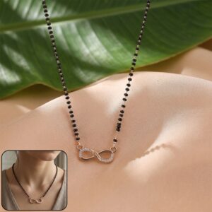 Rose Gold Finish Infinity Symbol CZ Pendant Single Strand Mangalsutra