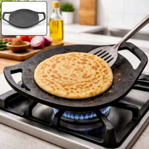 Pre-Seasoned Cast Iron Concave Roti Tawa with Double Handle (28cm)