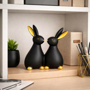 Rabbit Couple Showpiece for Home Decor with Gold Accents