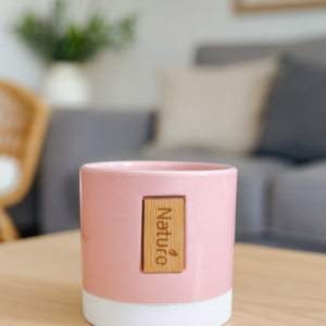 Nature-Inspired Pink Ceramic Planter Pot with Wooden Tag