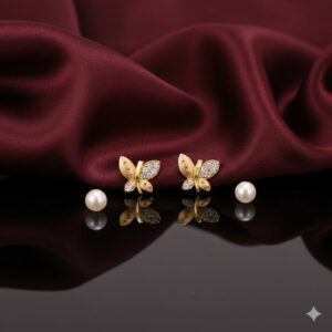 Gold Plated Matte Butterfly earing Studs with AD for women and girls
