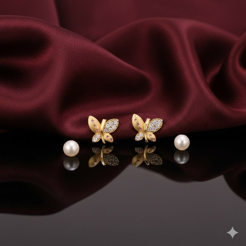 Gold Plated Matte Butterfly earing Studs with AD for women and girls