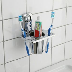 Premium Stainless Steel Wall Mounted Toothbrush Holder with Toothpaste Slot