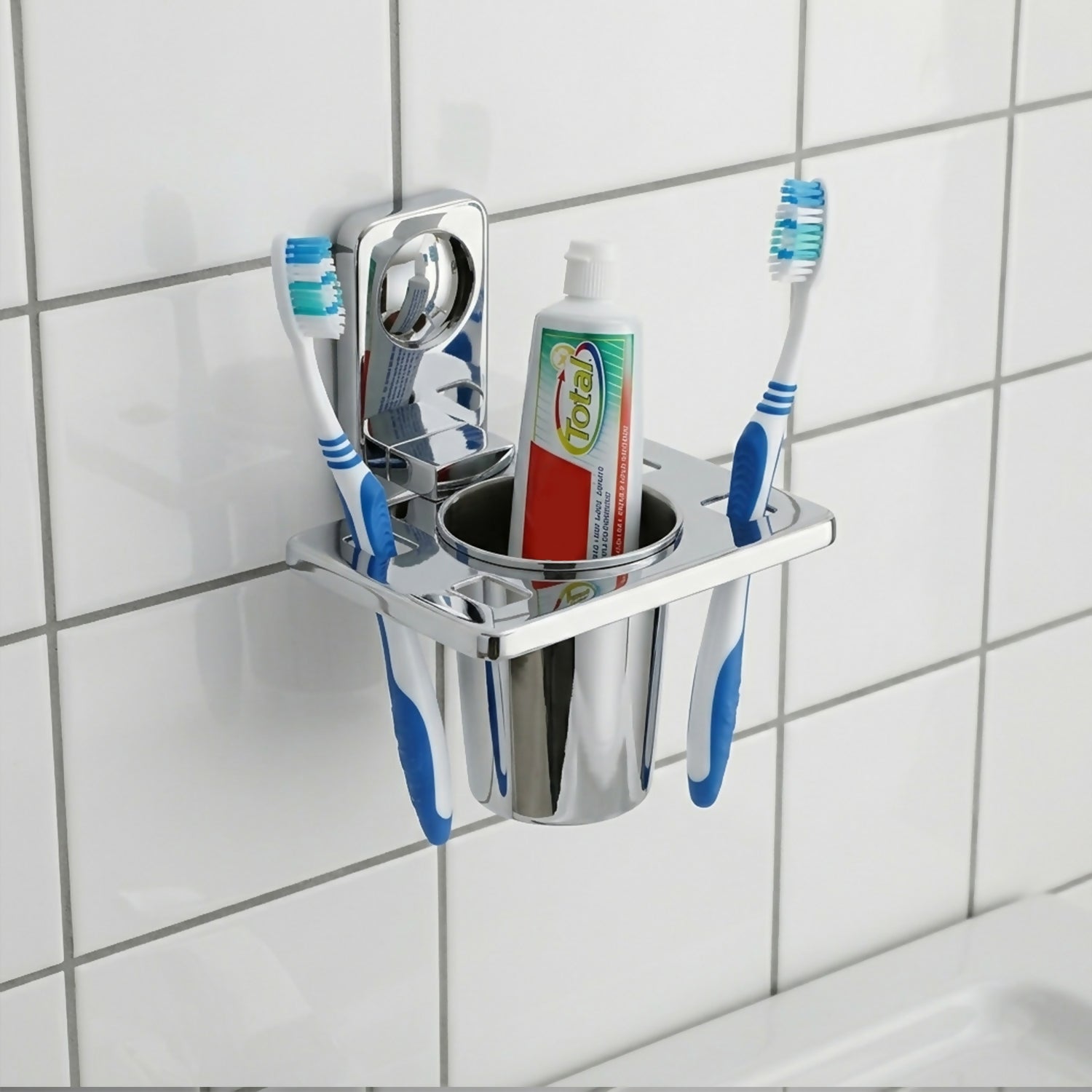 Premium Stainless Steel Wall Mounted Toothbrush Holder with Toothpaste Slot