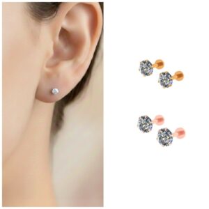 Gold Plated Round AD Solitaire Flat Back Stud Earrings Combo Pack of 2