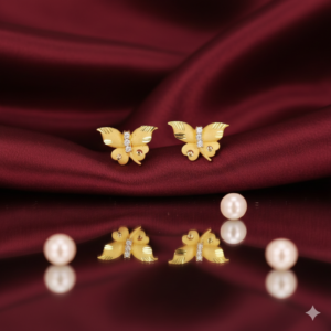 Dainty Gold Butterfly Stud Earrings with AD