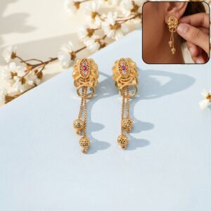 Designer Gold Finish Long Dangler Earrings with Pearl Drop Chains for Women (1 Pair)
