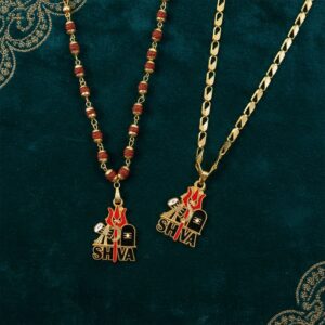 Shiva Trishul Gold Plated Pendant Chain & Rudraksha Mala