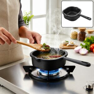 Pre-Seasoned Cast Iron Tadka Pan with Long Handle for Gas & Induction Use