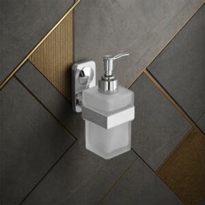 Premium Stainless Steel Wall Mounted Soap Dispenser with Frosted Glass Bottle
