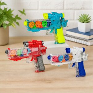 Interactive Light & Sound Transparent Gear Toy Gun with LED Lights and Sound Effects (Colour May Very)