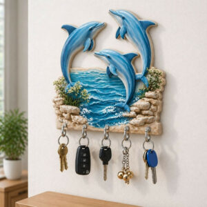 Decorative Dolphin Design Wall Key Holder with Multi Hooks for Home & Office