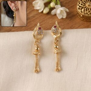 Traditional Gold-Plated Stone Studded Hanging Chain Earrings for Women & Girls (1 Pair)