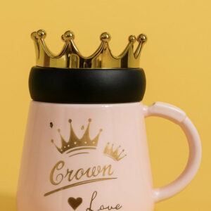 Pink Ceramic “Crown Love” Mug with 3D Golden Crown Lid