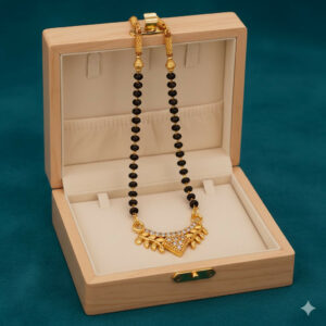 Gold Plated AD Pendant Mangalsutra with Black Bead Chain