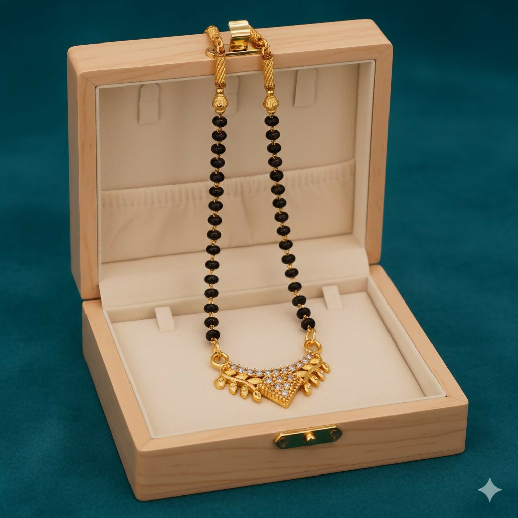 Gold Plated AD Pendant Mangalsutra with Black Bead Chain